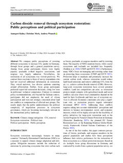 Ambio - Carbon Dioxide Removal Through Ecosystem Restoration: Public Perceptions and Political Participation